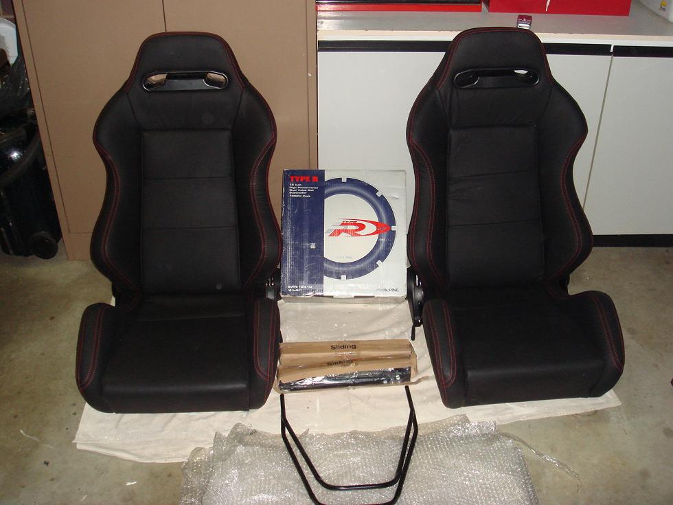 Just Jap recaro copy (DC2) reclinable seats + rails...Black leather/ 12 ...